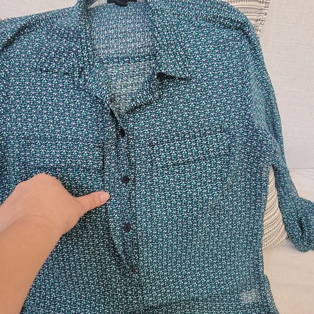 NEW I Heart Ronson Long Sleeve Sheer Blouse XS Teal - Picture 3 of 4